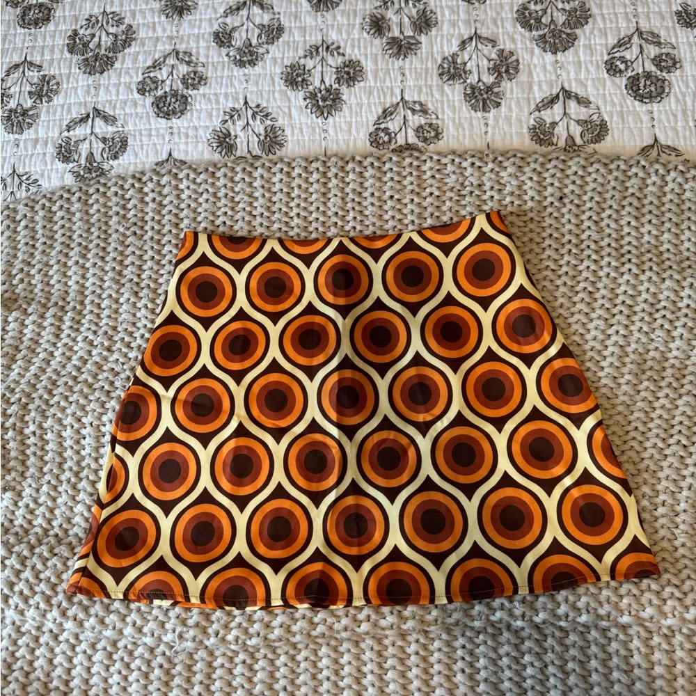 Cider Orange and Brown Patterned Mini Skirt